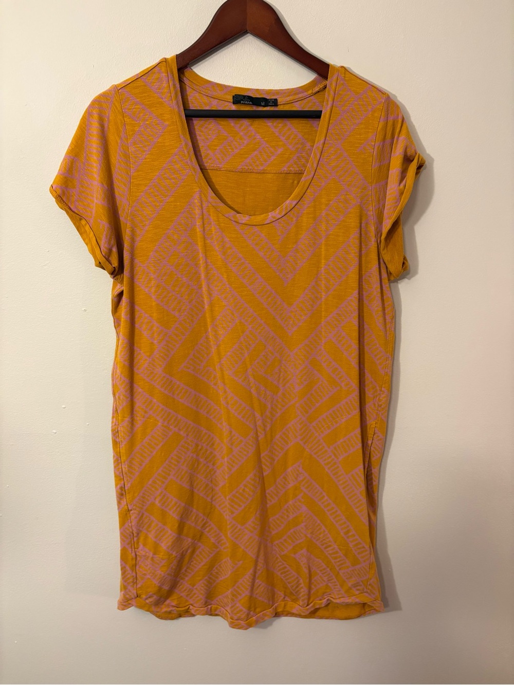prAna Mustard Geometric Print Tunic Dress — Size M 🌿